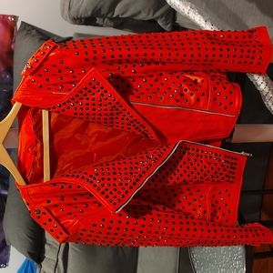 Red Leather Jacket With black studs.